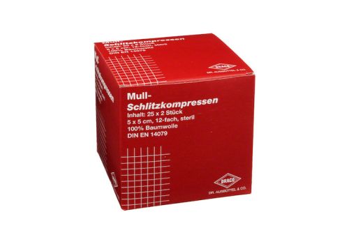 SCHLITZKOMPRESSEN Mull 5x5 cm steril 12fach – PZN 00816204 (PZN 00816204)