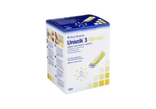 UNISTIK 3 Normal 1,8 mm Eindr.Tiefe Stechhilfe – PZN 03802409 (PZN 03802409)