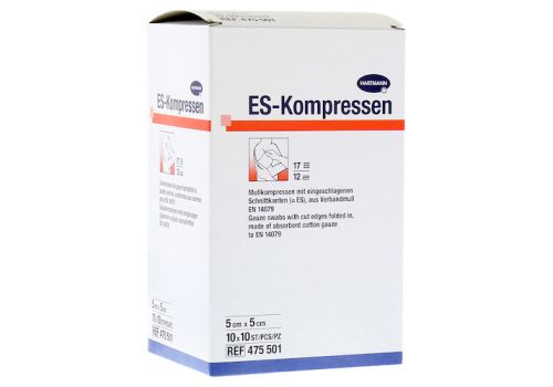 ES-KOMPRESSEN steril 5x5 cm 12fach Großpackung – PZN 06453783 (PZN 06453783)