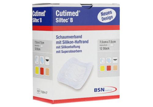 CUTIMED Siltec B Schaumverb.7,5x7,5 cm m.Haftr. – PZN 07340650 (PZN 07340650)